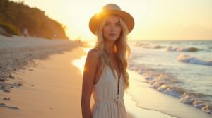 flux dev a radiant blonde woman with long wavy golden hair and 3