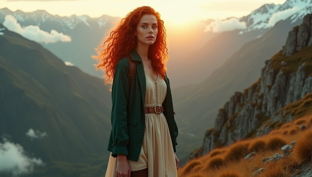 flux dev a striking redhaired woman with long curly hair and f 0